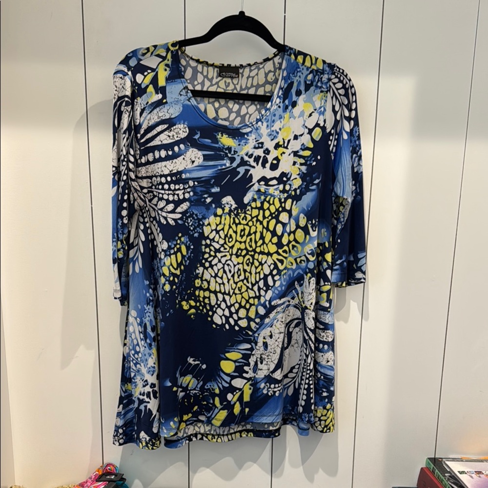 Blue and Yellow Graphic Tunic with Relaxed Fit